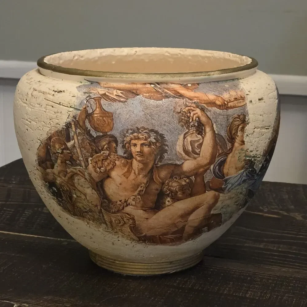 Vase Jardiniere Mythical Bacchus God Of Wine Ceramic Planter Vessel Mid Century